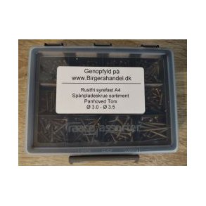 Art 9045 spnpladeskrue sortiment rustfri syrefast A4 3.0-3.5 Panhoved Torx