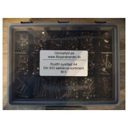 Din 933 M 5 rustfri syrefast A4 s�tskrue sortiment 18 rums