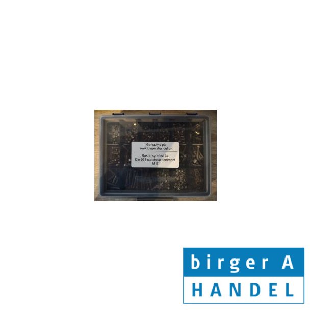 Din 933 M 5 rustfri syrefast A4 s�tskrue sortiment 18 rums