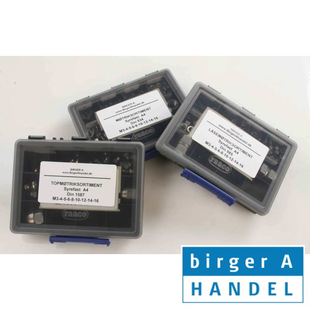 Iso 4029 (din 916) M5+M6 rustfri syrefast A4 pinolskrue sortiment m/krater