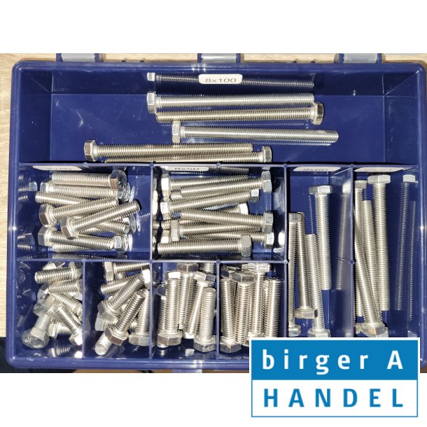 Din 933 M 8 rustfri syrefast A4 s�tskrue sortiment 9 rums