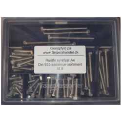Din 933 M 8 rustfri syrefast A4 s�tskrue sortiment 9 rums