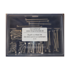 Din 933 M 8 rustfri syrefast A4 stskrue sortiment 9 rums