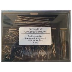 Art 9047 sp�npladeskrue sortiment rustfri syrefast A4 �5.0 unders�nket Torx