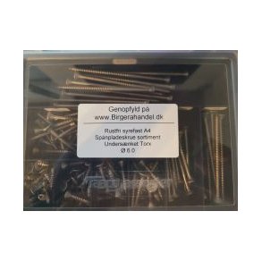 Art 9047 spnpladeskrue sortiment rustfri syrefast A4 5.0 undersnket Torx