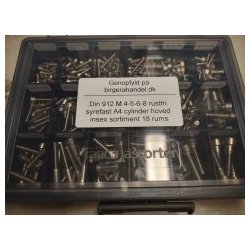 Din 912 M 4-5-6-8 rustfri syrefast A4 cylinder hoved insex sortiment 18 rums