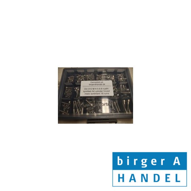 Din 912 M 4-5-6-8 rustfri syrefast A4 cylinder hoved insex sortiment 18 rums