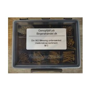 Din 963 M3 messing undersnket maskinskrue 12 rums sortiment