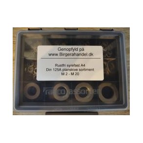 Planskive sortiment Din 125A rustfri syrefast A4 M 2-20mm 12 rums