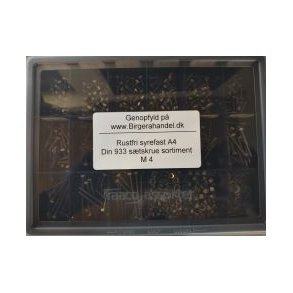 Din 933 M 4 rustfri syrefast A4 stskrue sortiment 18 rums