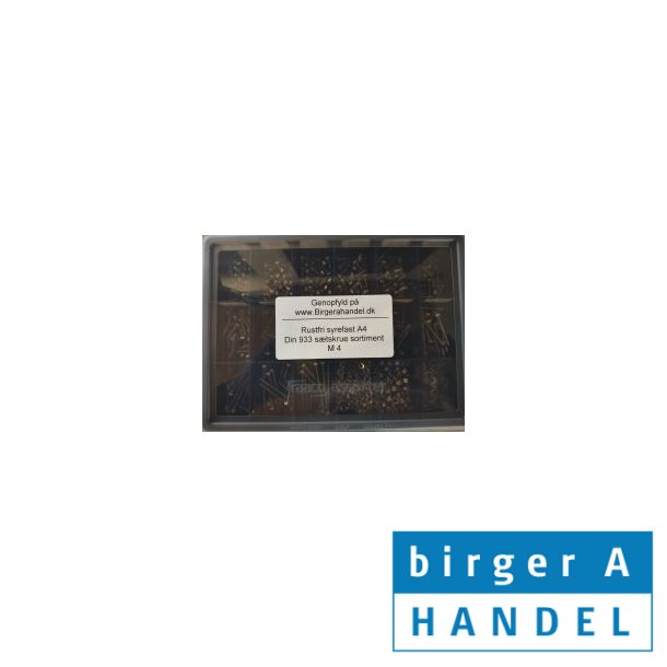 Din 933 M 4 rustfri syrefast A4 s�tskrue sortiment 18 rums