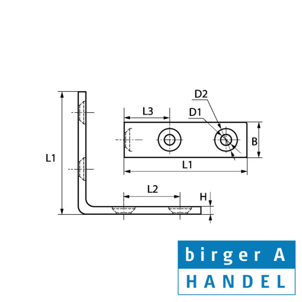 Vinkel rustfri A2 46x46x3mm